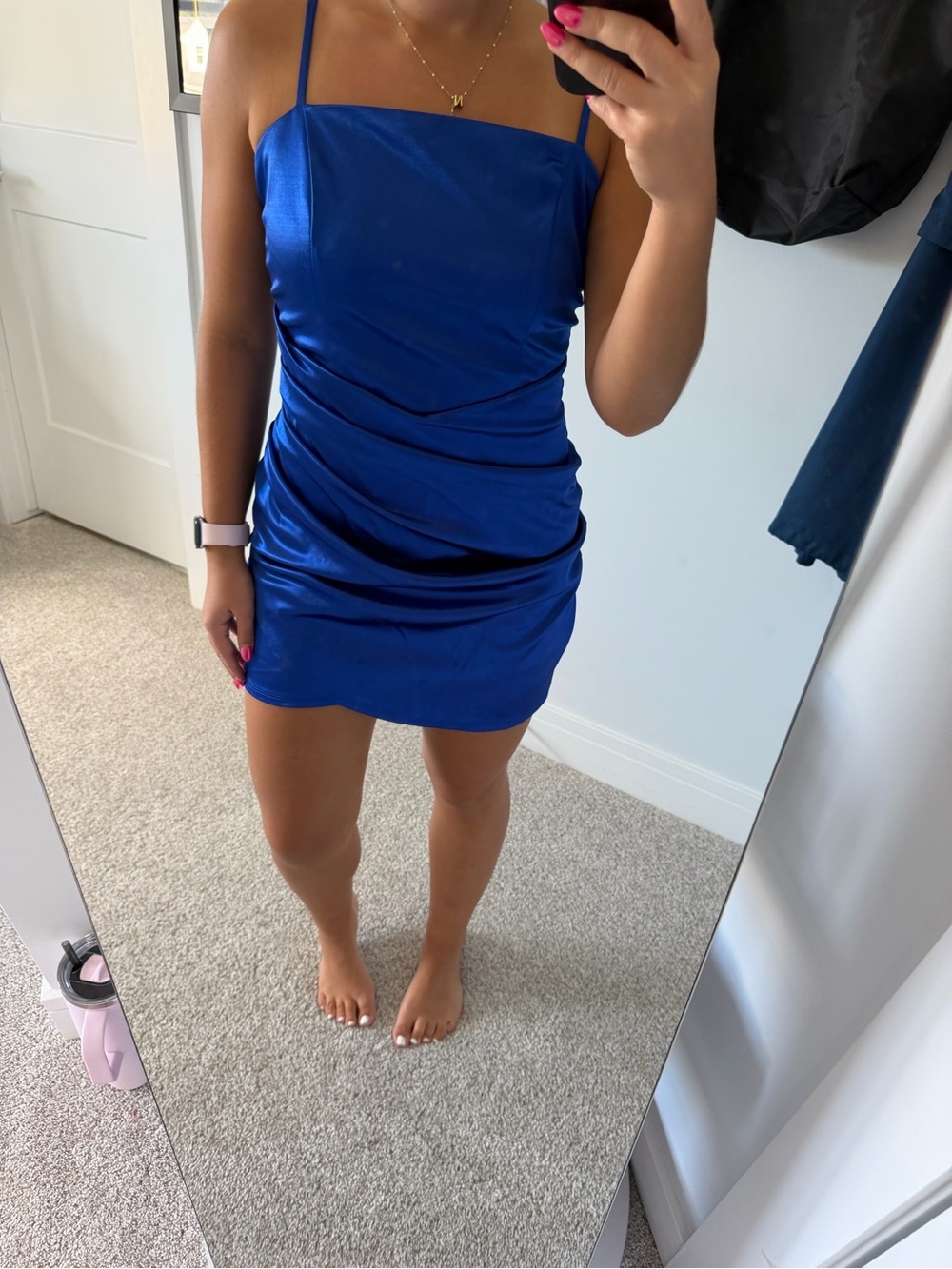 Macy's Royal Blue Satin Cowl-Style Mini Dress
